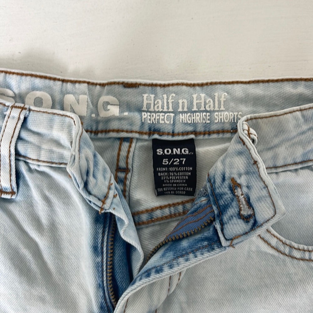 Perfect high rise, distressed jean shorts